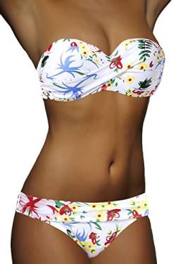 ALZORA Push Up Bandeau Twist Bikini Set Damen Pushup Badeanzug viele Bunte Farben und Größen Top + Hose Set, 50002 (S, F12) von ALZORA