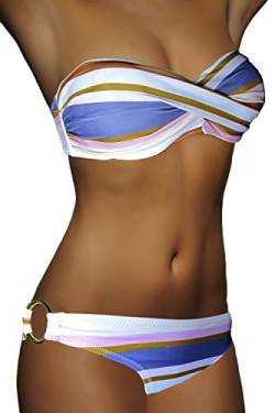 ALZORA Push Up Bandeau Twist Bikini Set Damen Pushup Badeanzug viele Farben und Größen, 10446 (XS, Bunte Streifen) von ALZORA