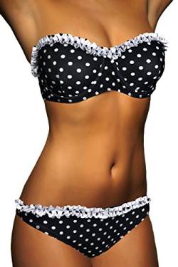 ALZORA Push Up Damen Bikini Set Top und Hose Schwarz Rot Weiss Punkte, DE26 (M, Modell-01) von ALZORA