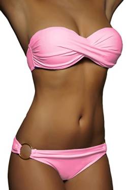 ALZORA Push Up Front Twist Bikini in ROSA Bandeau Top Set Damen Pushup Badeanzug, 20029 (XS) von ALZORA