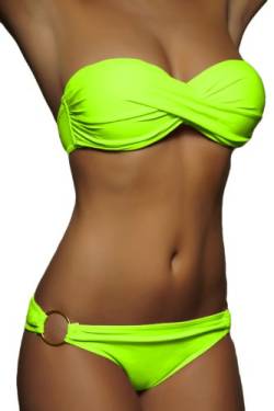 ALZORA Twist Push Up Bandeau Bikini Set Damen Pushup Badeanzug Neongrün, 10404 (XS) von ALZORA