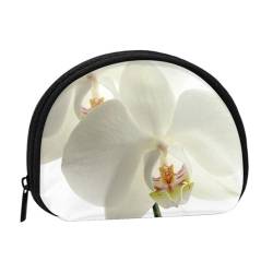 Florale weiße Blumen-Orchidee, trendig, Brieftasche Shell Make-up Tasche Frauen Aufbewahrungstasche Kleine Geldbörse Shell Wechseltasche von ALZVULG