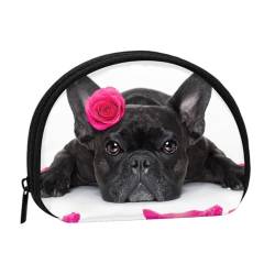 Französische Bulldogge Hund Valentines Rose, Brieftasche Shell Make-up Tasche Frauen Aufbewahrungstasche Kleine Geldbörse Shell Wechseltasche von ALZVULG