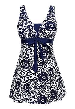 AMAGGIGO Damen Neckholder Push up BadekleidFigurformender Bunt Badeanzug mit Röckchen Bauchweg Einteiliger Badekleid（1dark Blue，Größe 36 (S)） von AMAGGIGO