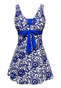 AMAGGIGO Damen Neckholder Push up BadekleidFigurformender Bunt Badeanzug mit Röckchen Bauchweg Einteiliger Badekleid（2royal Blue，Größe 38 (M)） von AMAGGIGO