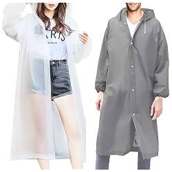 AMANMAN 2 Stück Regenjacke Windbreaker Wasserdicht Regenponcho Regencape Atmungsaktiv Durchsichtig Regen Ponchos mit Kapuze Regenmantel Regenkleidung für Herren Damen (Weiß & Grau) von AMANMAN