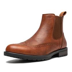 Herren Chelsea Boots Slip-on Formal Dress Boots für Männer Casual Ankle Men Boots, Braun-22715, 46 EU von AMAPO