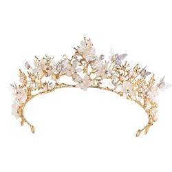 Barocke Brauttiara, Hochzeitskrone, Kristallblume, Schmetterlingskrone und Tiara, Barockkrone, Brautband, Haarschmuck für Geburtstag, Festzug, Hochzeit (Gouden B) von AMAXRcsy