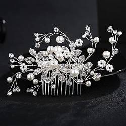 Braut Hochzeit Blumen Haarkämme, Braut Strass Haarkamm Stück Silber, handgewebter Perlen Strass Blumen Haarkamm, Hochzeits Haarschmuck Haarschmuck für Frauen und Mädchen von AMAXRcsy