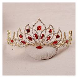 Brautkrone, goldene Braut-Tiara, rotes Kristall-Braut-Diadem, grüne Strass-Krone für Frauen, Eheringe, Haarschmuck, Accessoires, Kleid, Tiara für Frauen, Krone (Größe: einfarbig) (A rot) von AMAXRcsy