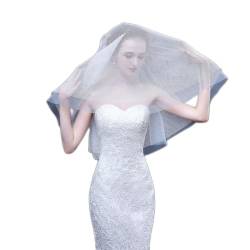 Doppellagiges Brautkleid, Hochzeitskleid-Accessoires, kurz, mit Haarkamm, großer Netz-Ösenspitze (D wie abgebildet) von AMAXRcsy