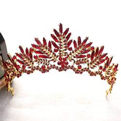 Haarkronen für Frauen, Bronze, schwarze Kristallperlen, Braut-Tiaras, Strass-Diadem, Krone für Bräute, Bänder, Hochzeit, Haarschmuck, Krone (Farbe: Rot) von AMAXRcsy