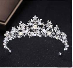 Haarnadel Haarschmuck Krone Tiaras für Frauen Silber Farbe Strass Hochzeit Tiara Krone Perle Diadem Braut Krone Stück Hochzeit Haarschmuck Tiara von AMAXRcsy