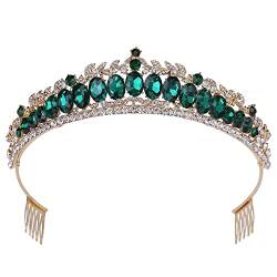 Handgefertigte Hochzeits-Kristall-Tiara, Krone, Königin, Braut, Diadem, Haarschmuck, Schmuck, Accessoires für Frauen, Festzug, Haarreifen (Metallfarbe: Silberweiß) (Goldrot) von AMAXRcsy