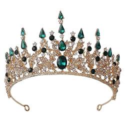 Handgefertigte Retro-Bronze-Violett-Kristall-Brautkronen, Festzug, Diadem, Schleier, Tiaras, Bänder, Hochzeit, Haarschmuck, Haarreifen (Metallfarbe: H102 Grün) (A H102 Grün) von AMAXRcsy