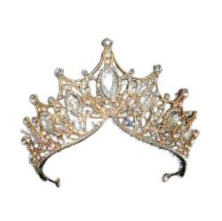 Handgefertigte Vintage-Königin, große Krone, Hochzeit, Brautdiadem, Haarschmuck, Ornamente für Frauen, Gold-Kristall-Tiara, Haarreifen (Metallfarbe: Goldfarbe) (Goldfarbe) von AMAXRcsy