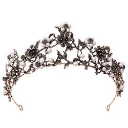 Handgefertigte Vintage-Kristall-Blumenperlen, Brautkrone, Strass, Festzug, Diadem, Schleier, Tiaras, Hochzeit, Haarschmuck, Haarreifen (Metallfarbe:) (A Schwarz) von AMAXRcsy