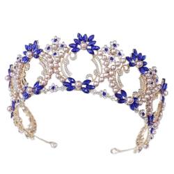 Handgefertigte Vintage-Kristallperlen-Brautkronen, wunderschönes Strass-Diadem für Braut-Tiaras, Hochzeit, Haarschmuck, Haarreifen (Metallfarbe: Hell) (A Blau) von AMAXRcsy