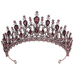 Handgefertigte antike Bronze-Hochzeitskronen, Tiaras, Prinzessin, Königin, Barock-Tiara, Damen, Festzug, Party, Brautaccessoires, Haarreifen (Metallfarbe: Antikrot) (Antiksilbergrau) von AMAXRcsy