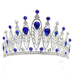 Handgefertigte barocke, silberfarbene Kristall-Strasssteine, Hochzeitskrone, luxuriöse Big Queen-Diademe, Band für Braut-Haarschmuck, Haarreifen (Metallfarbe: Silberrot) (A Silberrot) von AMAXRcsy