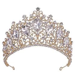 Handgefertigte barocke bunte Kristall-Tiaras, Kronen, große Strass-Diadem-Schleier-Tiara, Brautbänder, Hochzeit, Haarschmuck, Haarreifen (Metallfarbe: Goldrot) (Silberweiß) von AMAXRcsy