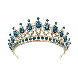 Handgefertigte blaugrüne rosa Kristallkronen, Diadem, Strass, Geburtstags-Tiara für Hochzeit, Braut-Haarschmuck, Haarreifen (Metallfarbe: Goldblaugrün) (A Goldblaugrün) von AMAXRcsy