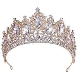 Handgefertigte große Barock-Kristall-Tiaras, Hochzeitskrone für Bräute und Frauen, Haarschmuck, Prinzessinnen-Festzug, Geburtstagsgeschenk, Haarreifen (Metallfarbe: Silberweiß) (Goldblau) von AMAXRcsy