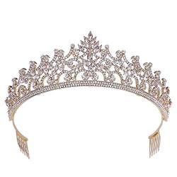 Handgefertigte rote Kristallkronen, Braut-Tiara, Modekönigin für Hochzeit, Kronenstück, Hochzeit, Haarschmuck, Zubehör, Haarreifen (Metallfarbe: Goldgrün) (A Goldweiß) von AMAXRcsy