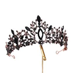 Handgefertigter Vintage-Kronen-Königin-Tiara mit schwarzem Kristall für Bräute, Hochzeitsschmuck, Braut-Haarschmuck, Haarreifen (Metallfarbe: B) (AB) von AMAXRcsy