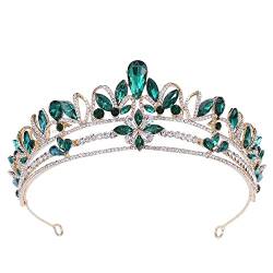 Handgefertigtes Vintage-Haarband mit goldenen Blumen und Kristallen für die Braut, Kronprinzessin, Geburtstagsband, Hochzeit, Haarschmuck, Braut-Tiara, Haarreifen (Metallfarbe: Grün) (Silberweiß) von AMAXRcsy