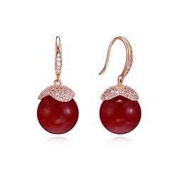 Personalisierte Ohrringe Damen Elegante Retro-Ohrringe Sterling Silber Roter Achat Zirkonia Anhänger Ohrringe Damen Party Temperament Schmuck High-End-Ohrringe von AMAXRcsy