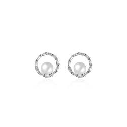 Personalisierte Ohrringe Damen Luxus Elegante Ohrringe Runde Perle Eingelegte Zirkonia Ohrstecker Damen Sterling Silber Schmuck High-End-Ohrringe von AMAXRcsy
