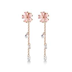 Personalisierte Ohrringe Damen Ohrringe Anhänger Transparent Zirkon Sakura Blumenohrringe Lange Quaste Anhänger Ohrringe 925 Silber Ohrringe High-End-Ohrringe von AMAXRcsy