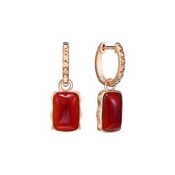 Personalisierte Ohrringe für Damen, luxuriöse, elegante Ohrringe, Sterlingsilber, eingelegtes rechteckiges rotes Achat-Anhänger-Ohrring, Damenmode, Party-Schmuck, High-End-Ohrringe von AMAXRcsy