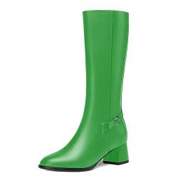AMBELIGHT Solide, matte Damen-Stiefel mit Reißverschluss, runder Zehenbereich, niedlich, klobig, niedriger Absatz, wadenhoch, 5,1 cm, grün, 39.5 EU von AMBELIGHT
