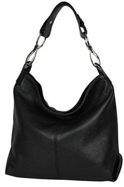 AmbraModa GL033 - Damen echt Ledertasche Handtasche Schultertasche Henkeltasche Beutel (Schwarz) von AMBRA Moda