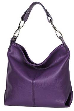 AmbraModa GL033 - Damen echt Ledertasche Handtasche Schultertasche Henkeltasche Beutel (Violett) von AMBRA Moda