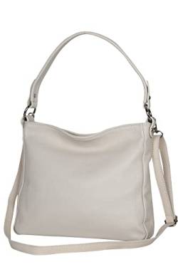 AmbraModa GL35 - Damen Handtasche Schultertasche Umhängetasche aus genarbtem Rindsleder (Beige Creme) von AMBRA Moda