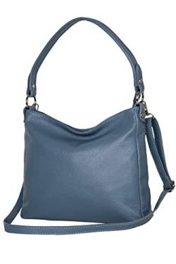 AmbraModa GL35 - Damen Handtasche Schultertasche Umhängetasche aus genarbtem Rindsleder (Dunkel Eisblau) von AMBRA Moda