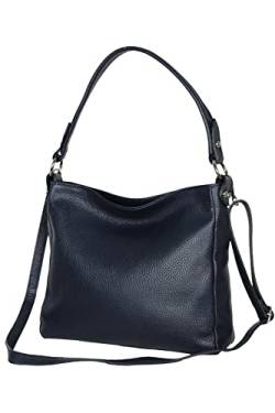 AmbraModa GL35 - Damen Handtasche Schultertasche Umhängetasche aus genarbtem Rindsleder (Dunkelblau) von AMBRA Moda