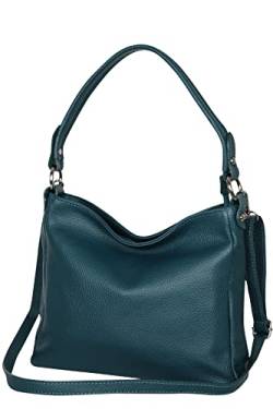AmbraModa GL35 - Damen Handtasche Schultertasche Umhängetasche aus genarbtem Rindsleder (Dunkeltürkis) von AMBRA Moda