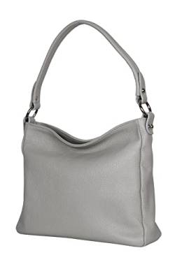AmbraModa GL35 - Damen Handtasche Schultertasche Umhängetasche aus genarbtem Rindsleder (Hellgrau) von AMBRA Moda