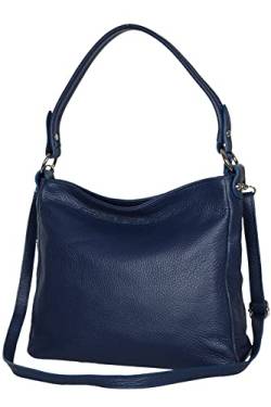AmbraModa GL35 - Damen Handtasche Schultertasche Umhängetasche aus genarbtem Rindsleder (Jeansblau) von AMBRA Moda