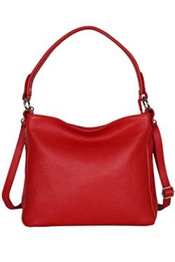 AmbraModa GL35 - Damen Handtasche Schultertasche Umhängetasche aus genarbtem Rindsleder (Rot) von AMBRA Moda