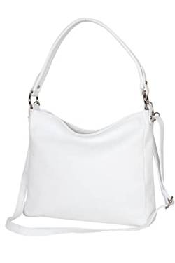 AmbraModa GL35 - Damen Handtasche Schultertasche Umhängetasche aus genarbtem Rindsleder (Weiß) von AMBRA Moda