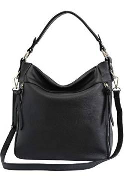 AmbraModa GLX_3 - Damen Handtasche Schultertasche Beutel Hobo bag Umhängetasche aus echtem Leder (Schwarz) von AMBRA Moda