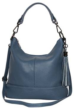 AmbraModa GLX09 - Damen Handtasche Schultertasche Beutel aus Echtleder (Graublau) von AMBRA Moda