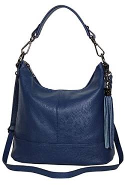 AmbraModa GLX09 - Damen Handtasche Schultertasche Beutel aus Echtleder (Jeansblau) von AMBRA Moda