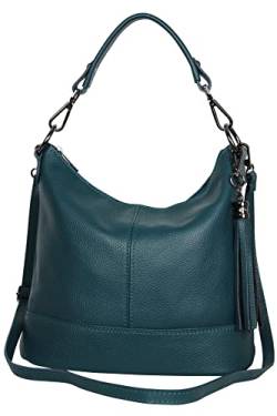 AmbraModa GLX09 - Damen Handtasche Schultertasche Beutel aus Echtleder (Petrol) von AMBRA Moda