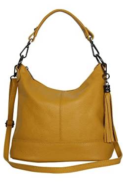 AmbraModa GLX09 - Damen Handtasche Schultertasche Beutel aus Echtleder (Senfgelb) von AMBRA Moda